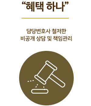 혜택 하나 - 담당변호사 철저한 비공개 상담 및 책임관리